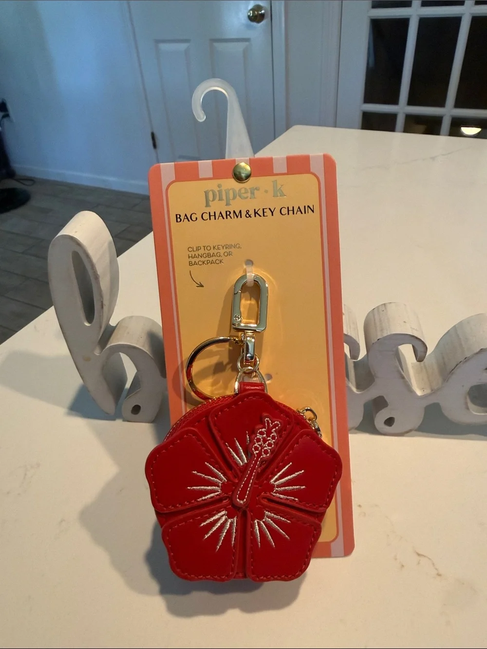 Piper Red Floral Leather Bag Charm Key Chain